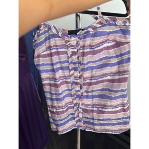 Purple Striped Silk Camisole Ruffle Button Front Blouse Forever 21 Small